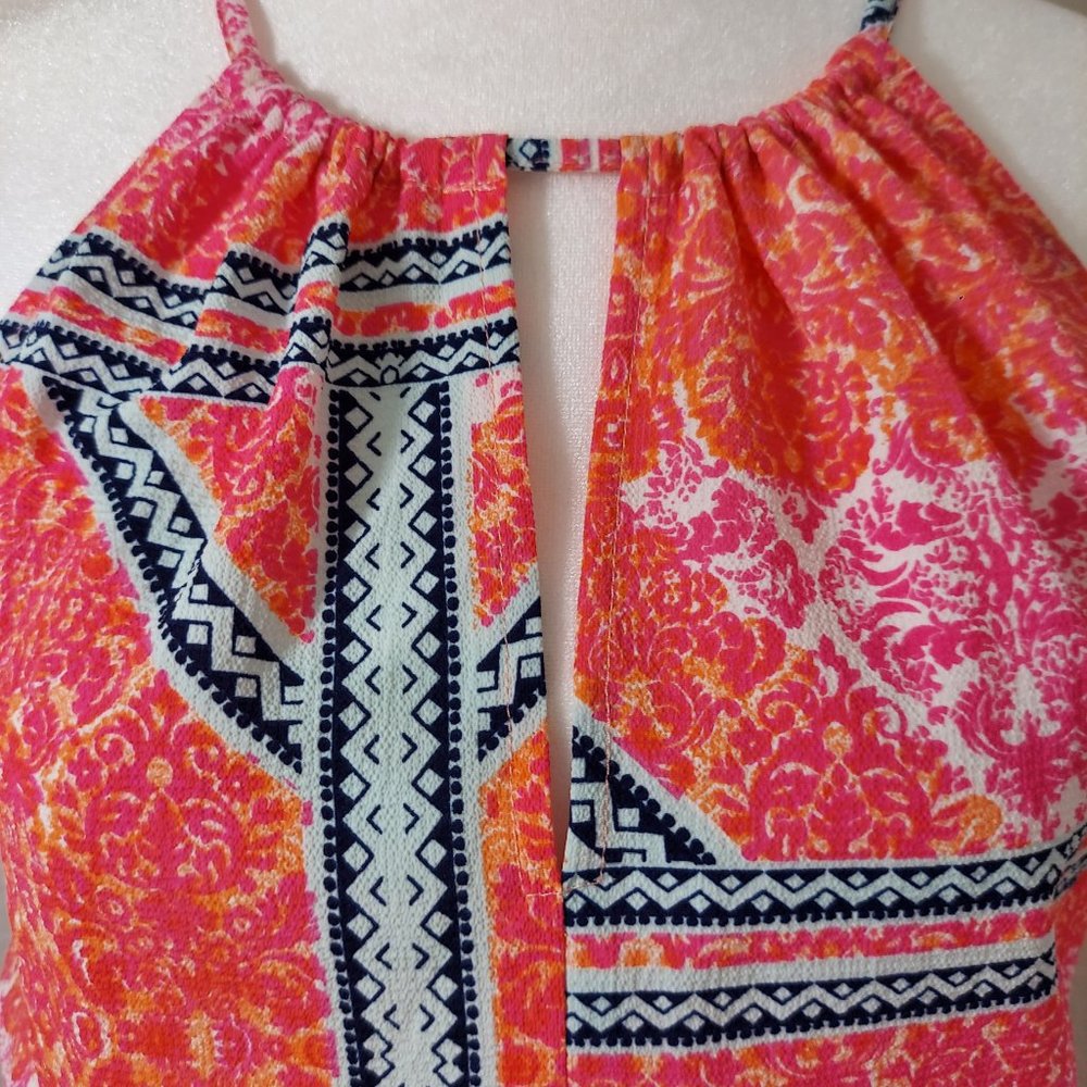 MinkPink Eastern Aztec Pink Print Maxi Dress Side Slits Sz M - Picture 9 of 10